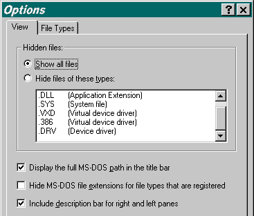 View tab in Folder Options in Windows 95