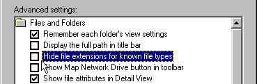 View tab in Folder Options in Windows 98